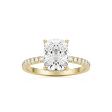 moissanite elongated cushion hidden halo pave 14k yellow gold