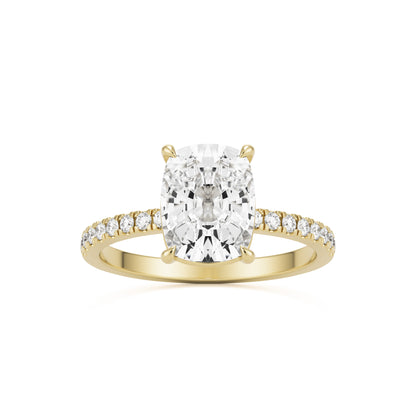 moissanite elongated cushion pavé solitaire 14k yellow gold