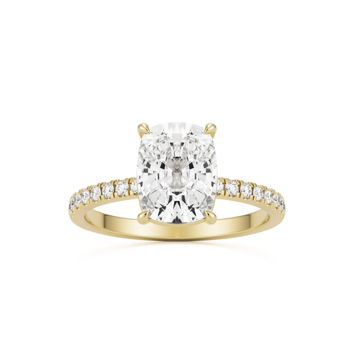 moissanite elongated cushion pavé solitaire 14k yellow gold