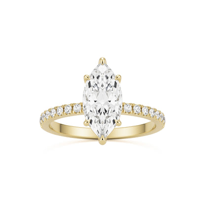 marquise moissanite pavé solitaire 14k yellow gold