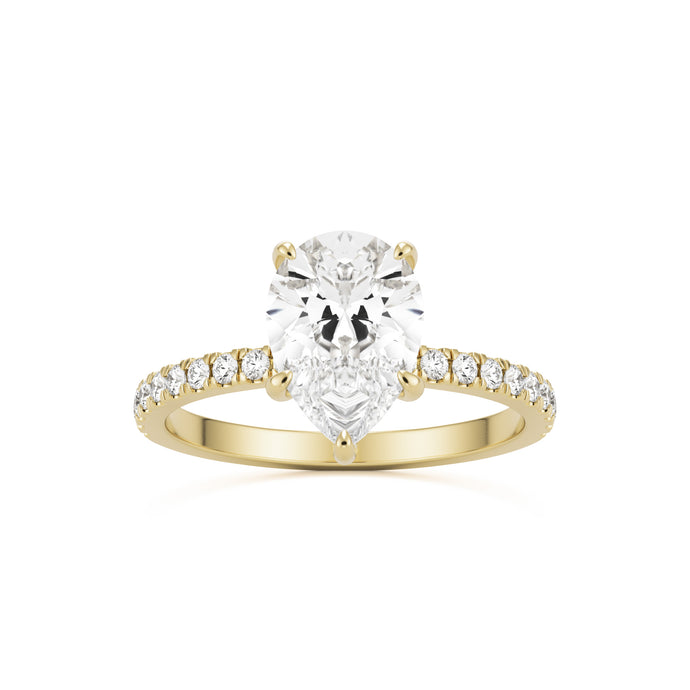 pear hidden halo pavé 14k yellow gold