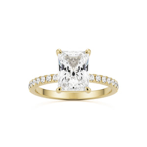 radiant moissanite pavé solitaire 14k yellow gold