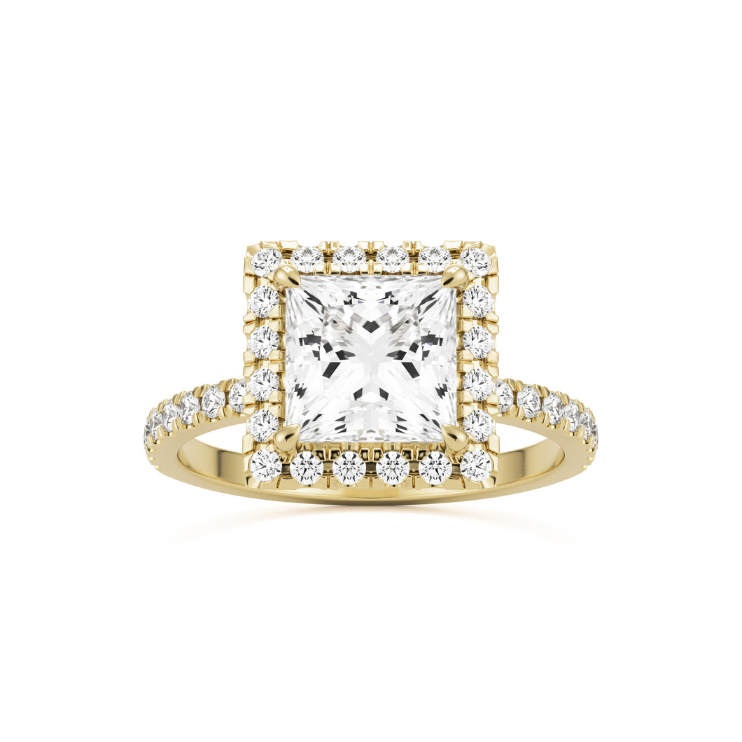 square moissanite halo pavé solitaire 14k yellow gold