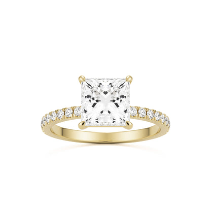 square mosisanite pavé solitaire 14k yellow gold