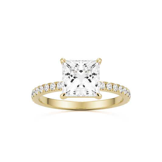 square mosisanite pavé solitaire 14k yellow gold